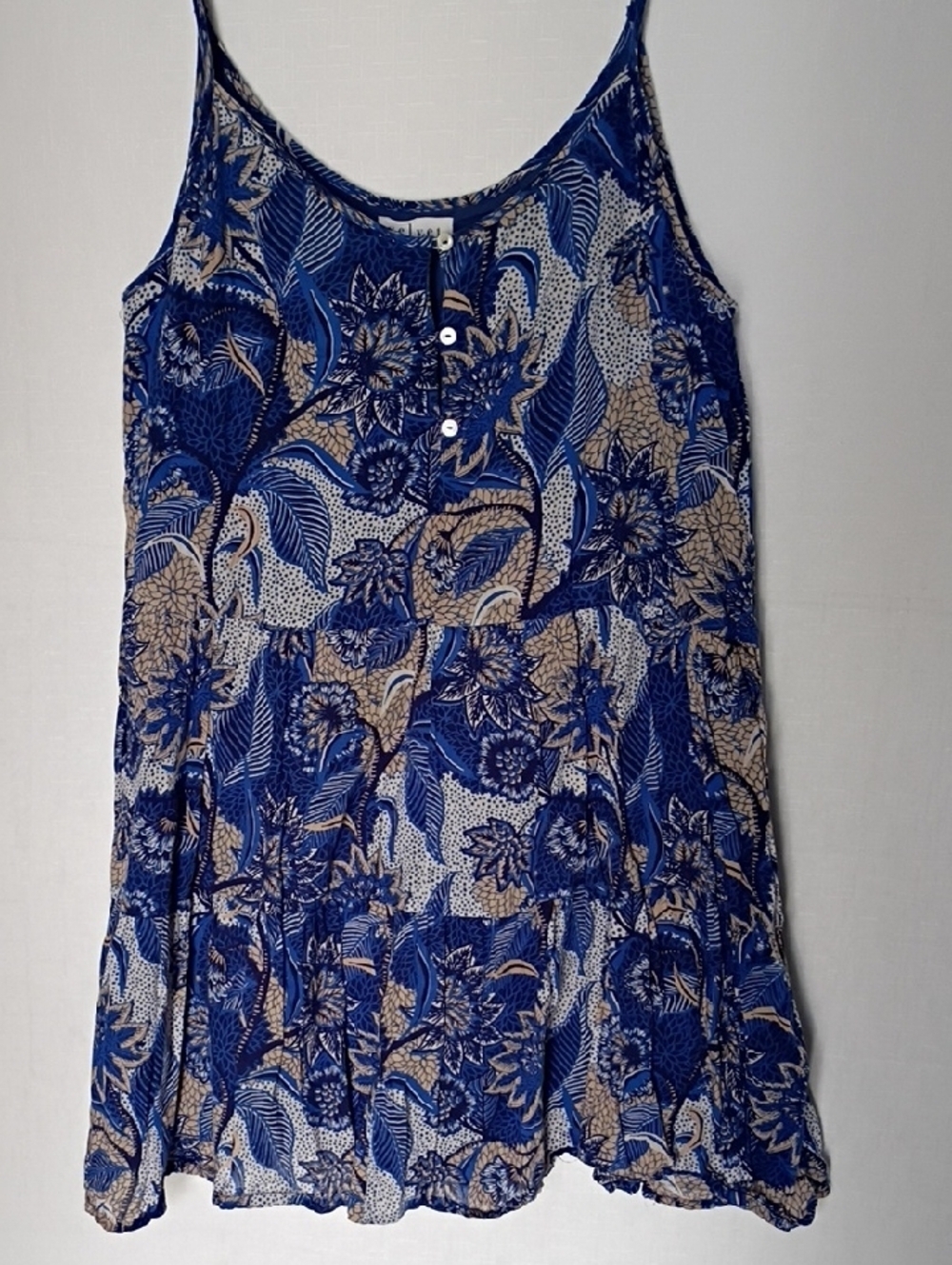 Velvet By Graham & Spencer Mini Dress Blue and Beige Floral Sleeveless Size M - Picture 2 of 11